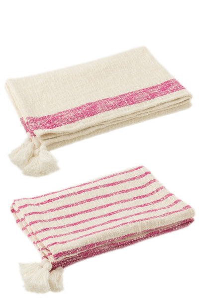 decke mit rosa streifen und quasten