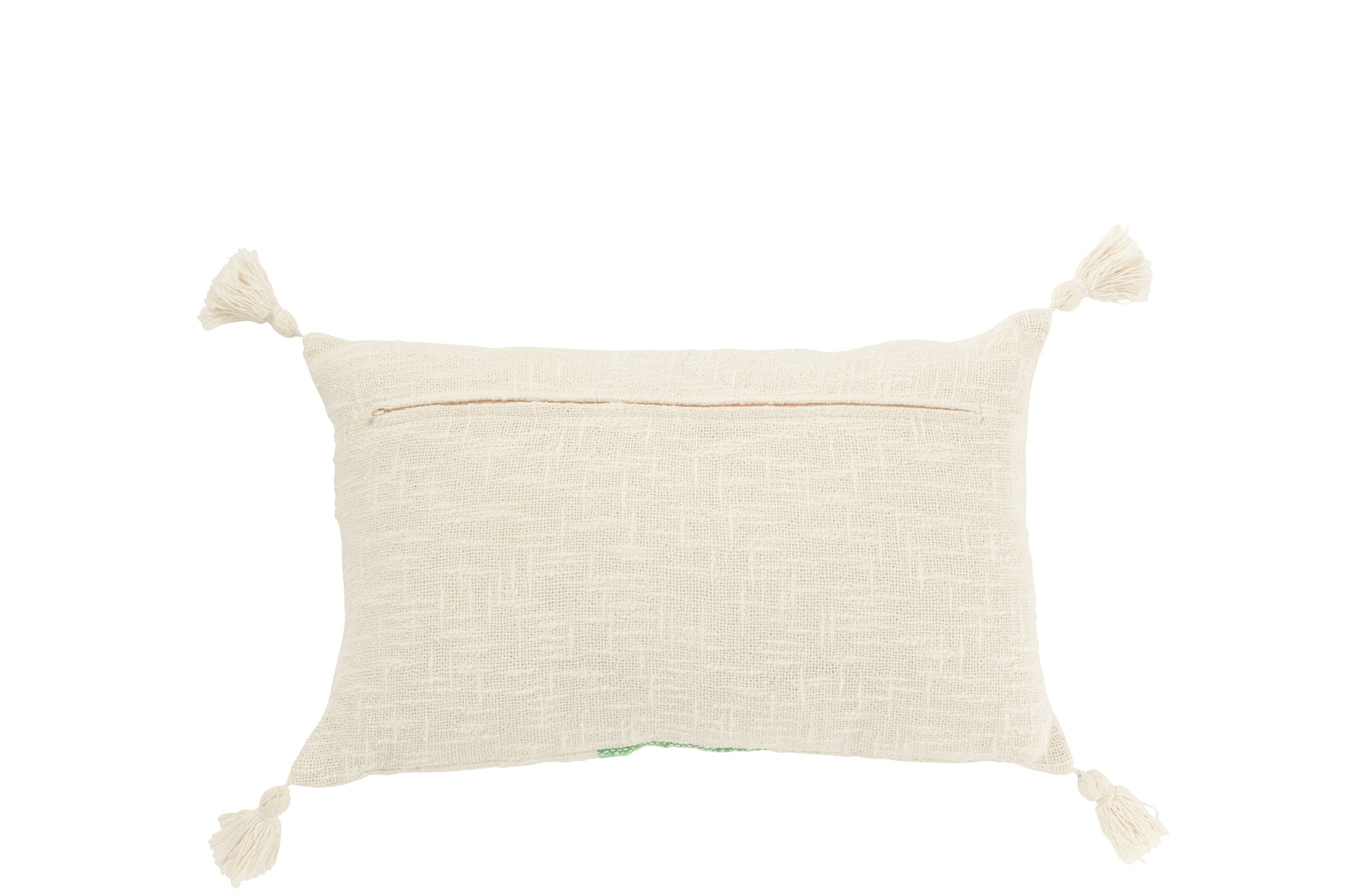 Coussin déco rectangulaire à pompons - Blanc/Vert