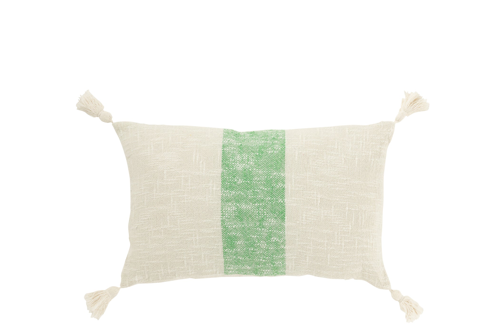 Coussin déco rectangulaire à pompons - Blanc/Vert