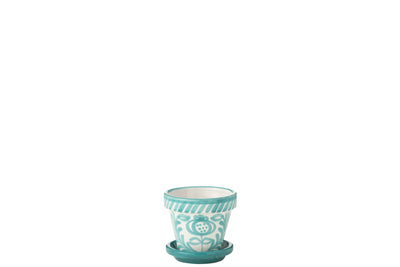 Blumentopf mit Untersetzer Granada Aqua Weiß XS