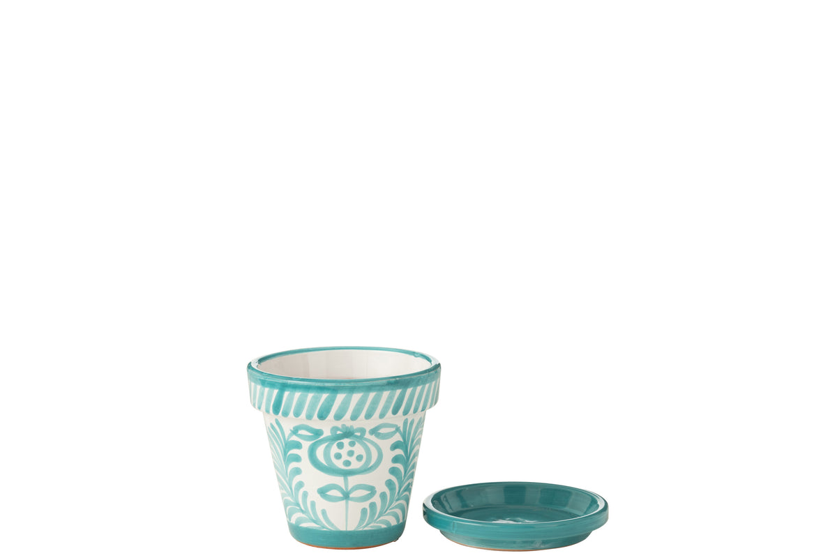 Blumentopf mit Untersetzer Granada Aqua Weiß S