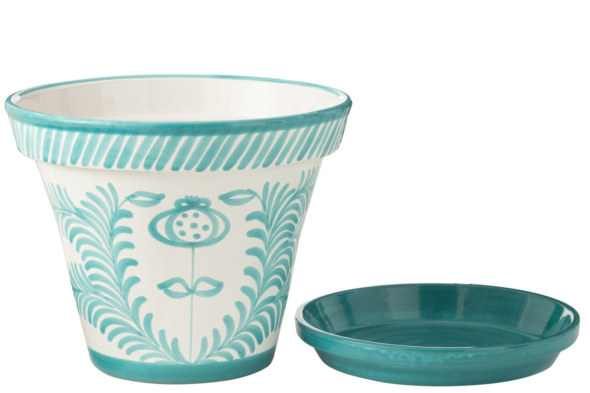 Blumentopf mit Untersetzer Granada Aqua Weiß XL