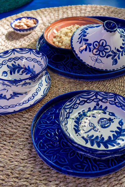 Keramik Tajine im Granada-Design Cobaltblau Weiß