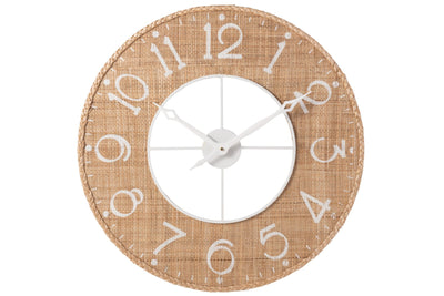 Runde Wanduhr aus MDF und Schilf Natur Weiß