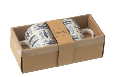 Keramik Tassen Set mit Fischmotiv – Dunkelblau (2er-Set)