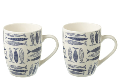 Keramik Tassen Set mit Fischmotiv – Dunkelblau (2er-Set)