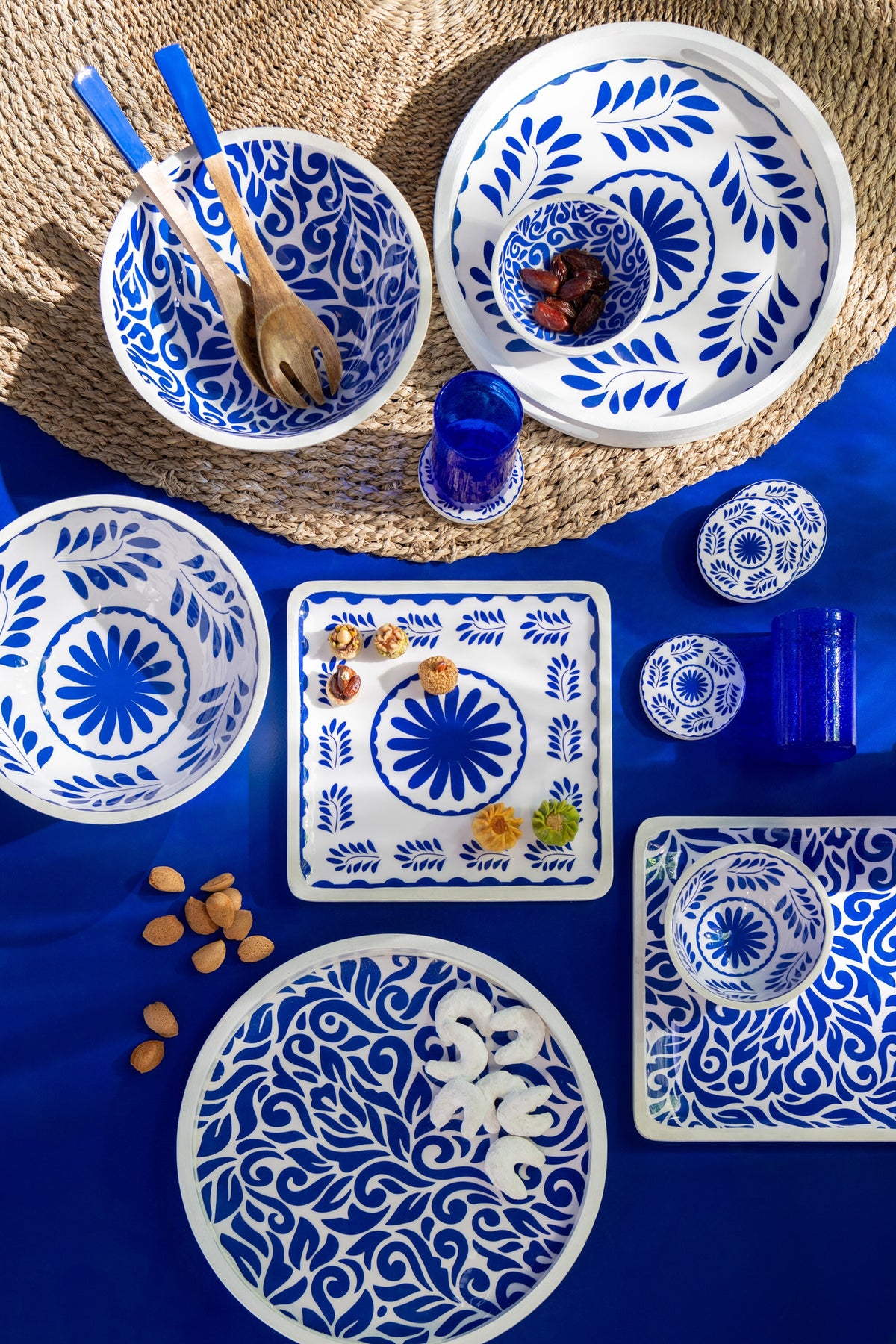 Salatbesteck aus Mangoholz, blau/natur (2er Set)