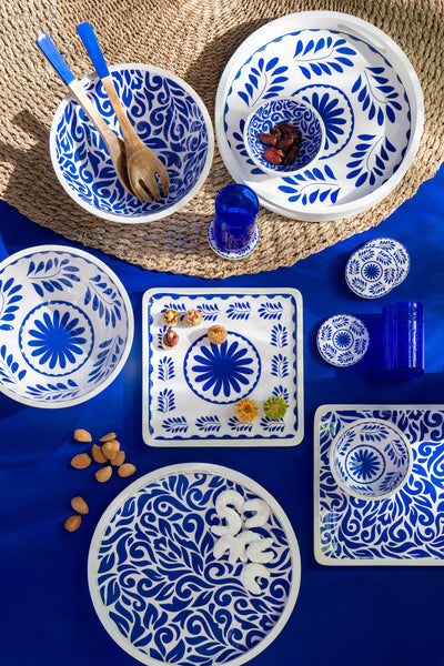 Set de 2 cubiertos para ensalada de madera de mango, azul/natural