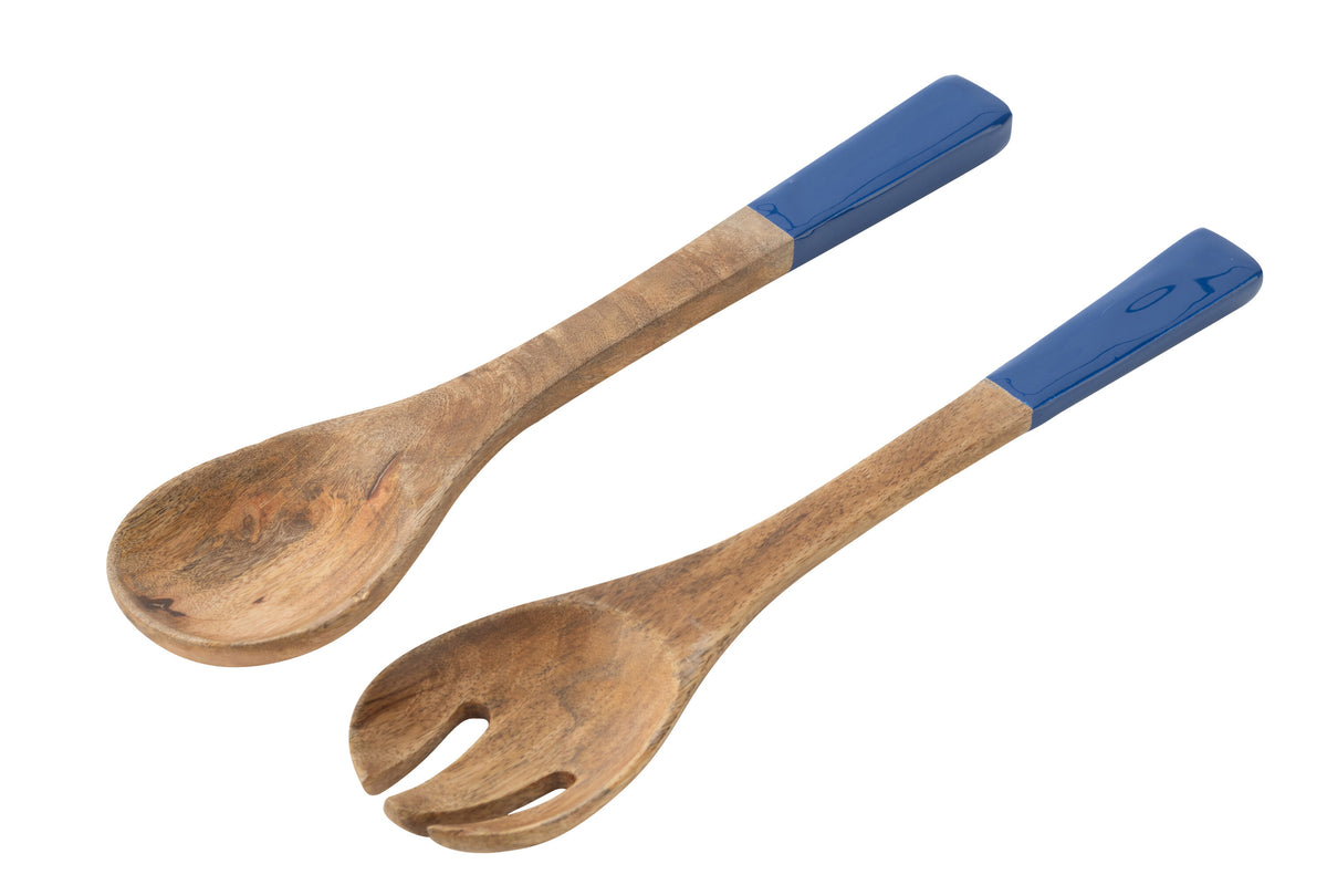 Salatbesteck aus Mangoholz, blau/natur (2er Set)