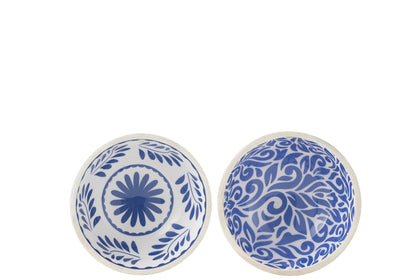 Cuenco de madera de mango azul/blanco mediano, juego de 2