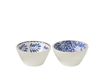 Schale aus Mangoholz Blau/Weiß Mittel 2er-Set
