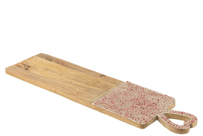 Detail Herz Mosaik in Rosa auf Mango Holz Servierbrett