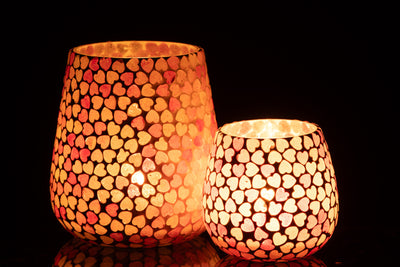 windlicht rosa glas stimmungslicht wohnzimmer deko