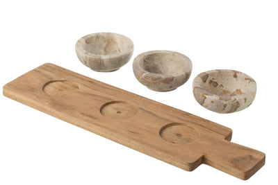 Gewürz und Servierset aus Marmor und Akazienholz – Natur / Beige