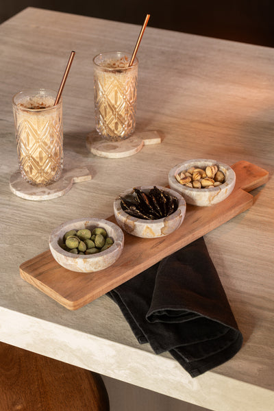 Gewürz und Servierset aus Marmor und Akazienholz – Natur / Beige