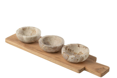 Gewürz und Servierset aus Marmor und Akazienholz – Natur / Beige