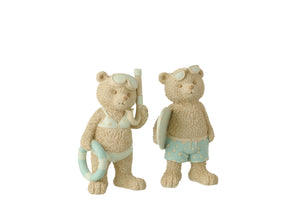 Ours de plage (fille/garçon) beige/bleu clair avec 2 figurines (M)