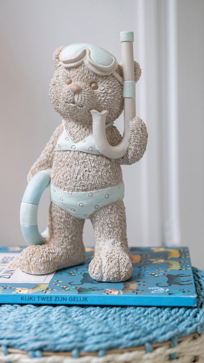 Strandbär (Mädchen/Junge) Beige/Hellblau mit 2 Figuren (M)