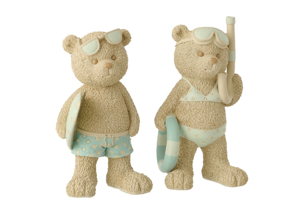 Ours de plage (fille/garçon) avec 2 figurines Beige/Bleu clair (G)