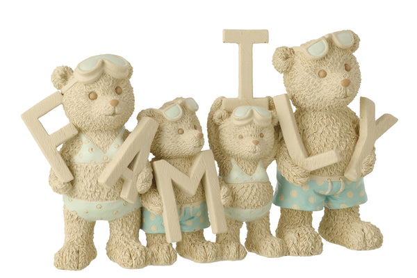 Famille d'ours à la plage en polyrésine - Beige/Bleu clair