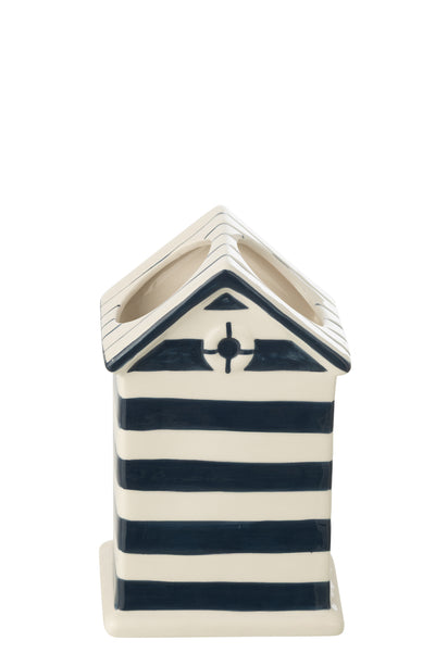 strandhaus blumentopf blau weiß groß
