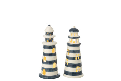 2er-Set LED-Leuchttürme Blau Weiß
