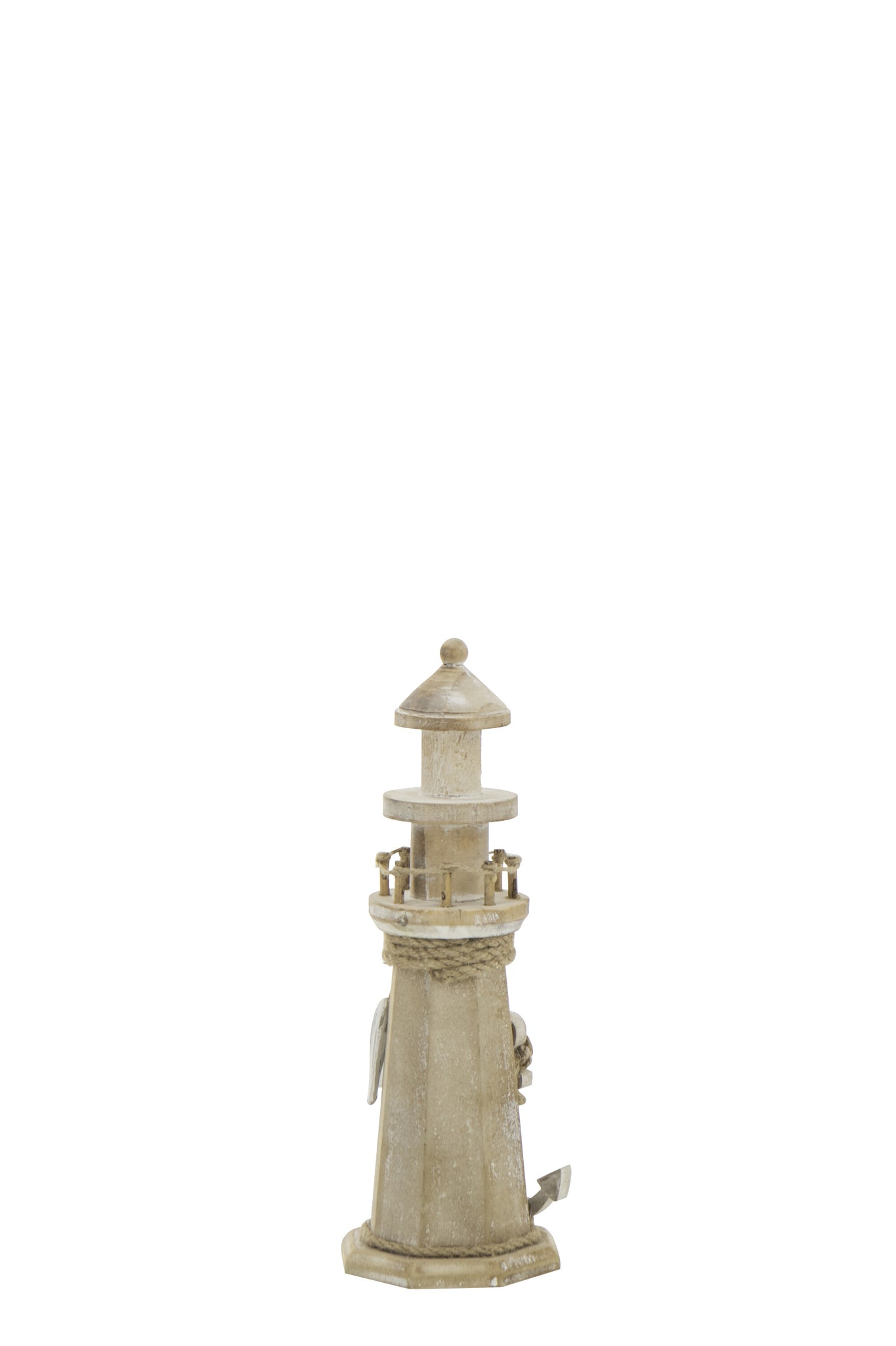 Decorative Lighthouse "Whitewash" made of MDF & Rope – Natural Small *******PROBLEMS*****