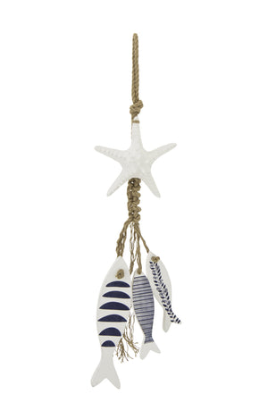 Colgante Estrella de Mar + Pez MDF/Cuerda Azul/Blanco
