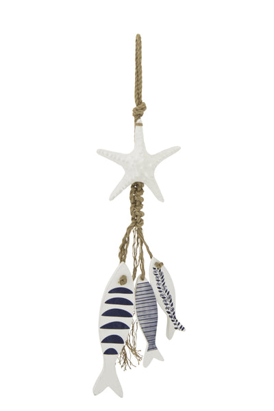 Colgante Estrella de Mar + Pez MDF/Cuerda Azul/Blanco