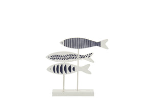 Pescado sobre pedestal, estampado mixto, MDF, azul/blanco, pequeño