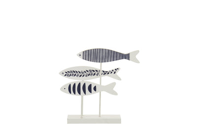 Pescado sobre pedestal, estampado mixto, MDF, azul/blanco, pequeño