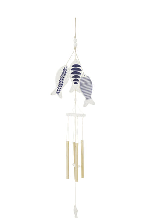 Móvil de viento con forma de pez, estampado, MDF/cuerda, azul/blanco