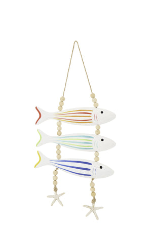 Suspension poisson avec perles, rayée, MDF/corde, multicolore