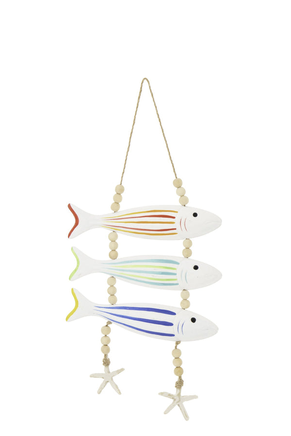 Suspension poisson avec perles, rayée, MDF/corde, multicolore