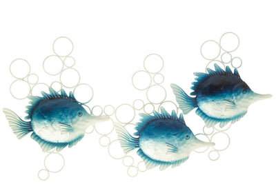 Wanddekoration Fisch mit Luftblasen,Blau/weiß