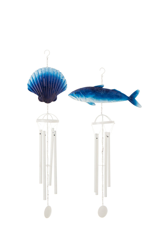 Windspiel Fisch & Muschel, Blau/Weiß (2er-Set)