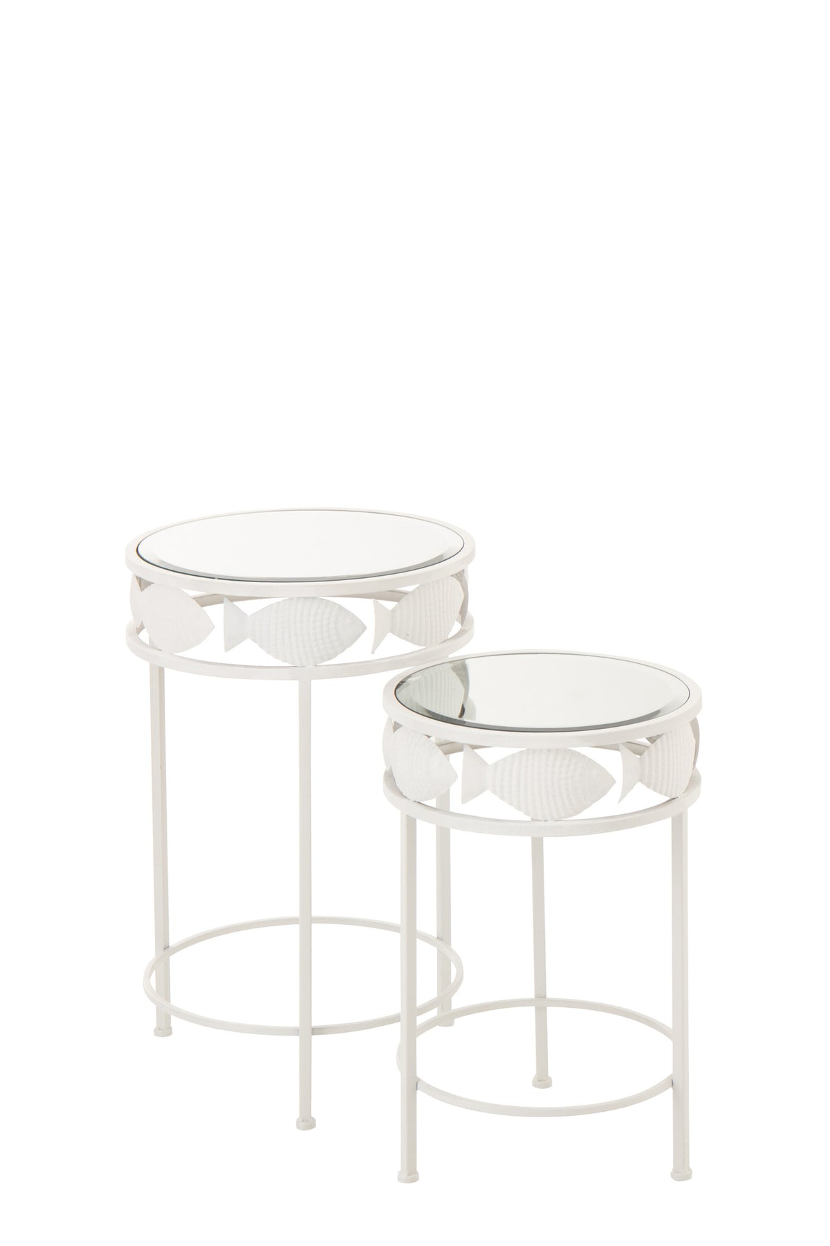Tables d'appoint gigognes blanches à motif poisson (lot de 2)