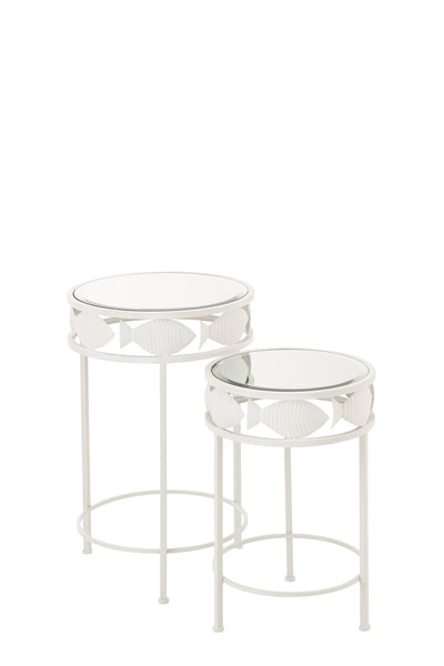 Tables d'appoint gigognes blanches à motif poisson (lot de 2)