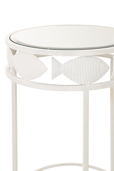 Tables d'appoint gigognes blanches à motif poisson (lot de 2)