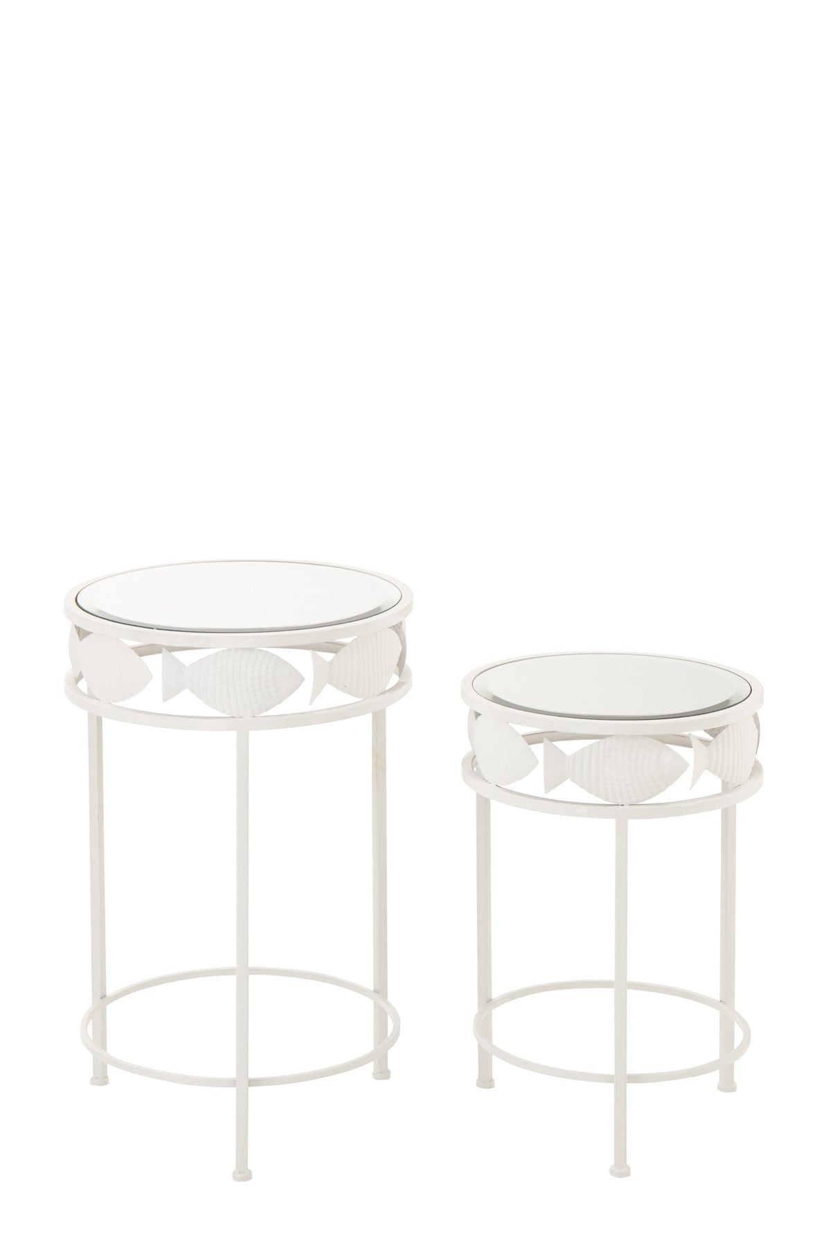 Tables d'appoint gigognes blanches à motif poisson (lot de 2)