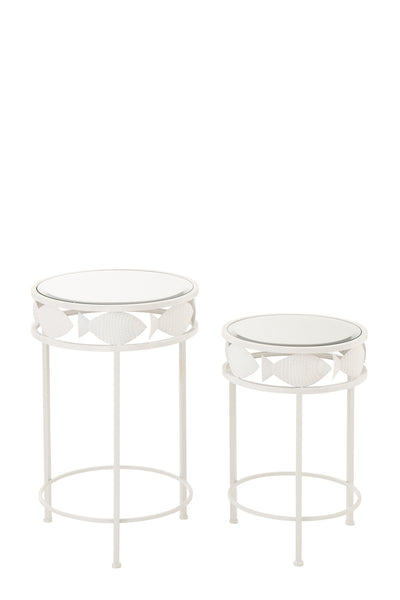 Tables d'appoint gigognes blanches à motif poisson (lot de 2)