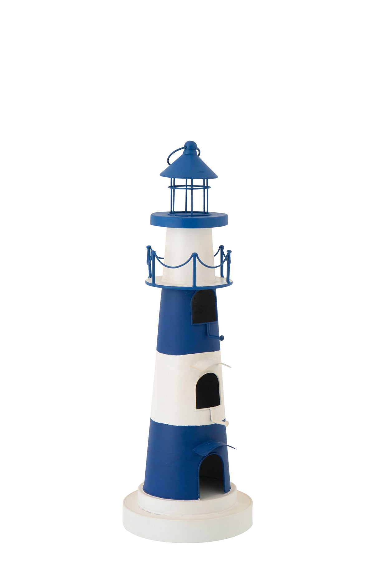 Vogelhaus Leuchtturm Blau Weiß aus Eisen
