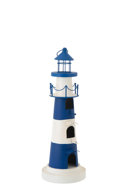 Vogelhaus Leuchtturm Blau Weiß aus Eisen
