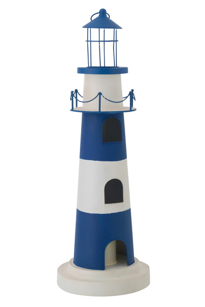 Blau weißer Leuchtturm mit Licht
