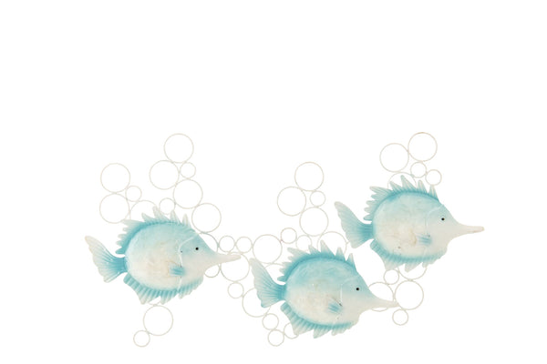 Decoración de pared de pez con burbujas, de hierro, azul claro/blanco