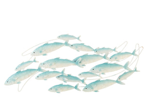 Decoración de pared grupo de peces de hierro, azul claro/blanco