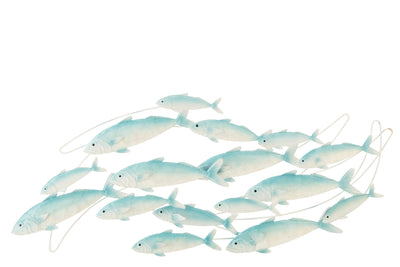 Decoración de pared grupo de peces de hierro, azul claro/blanco