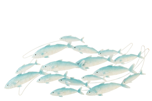 Decoración de pared grupo de peces de hierro, azul claro/blanco