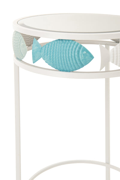 Set aus 2 Beistelltischen in Fischform, aus Eisen, hellblau/weiß