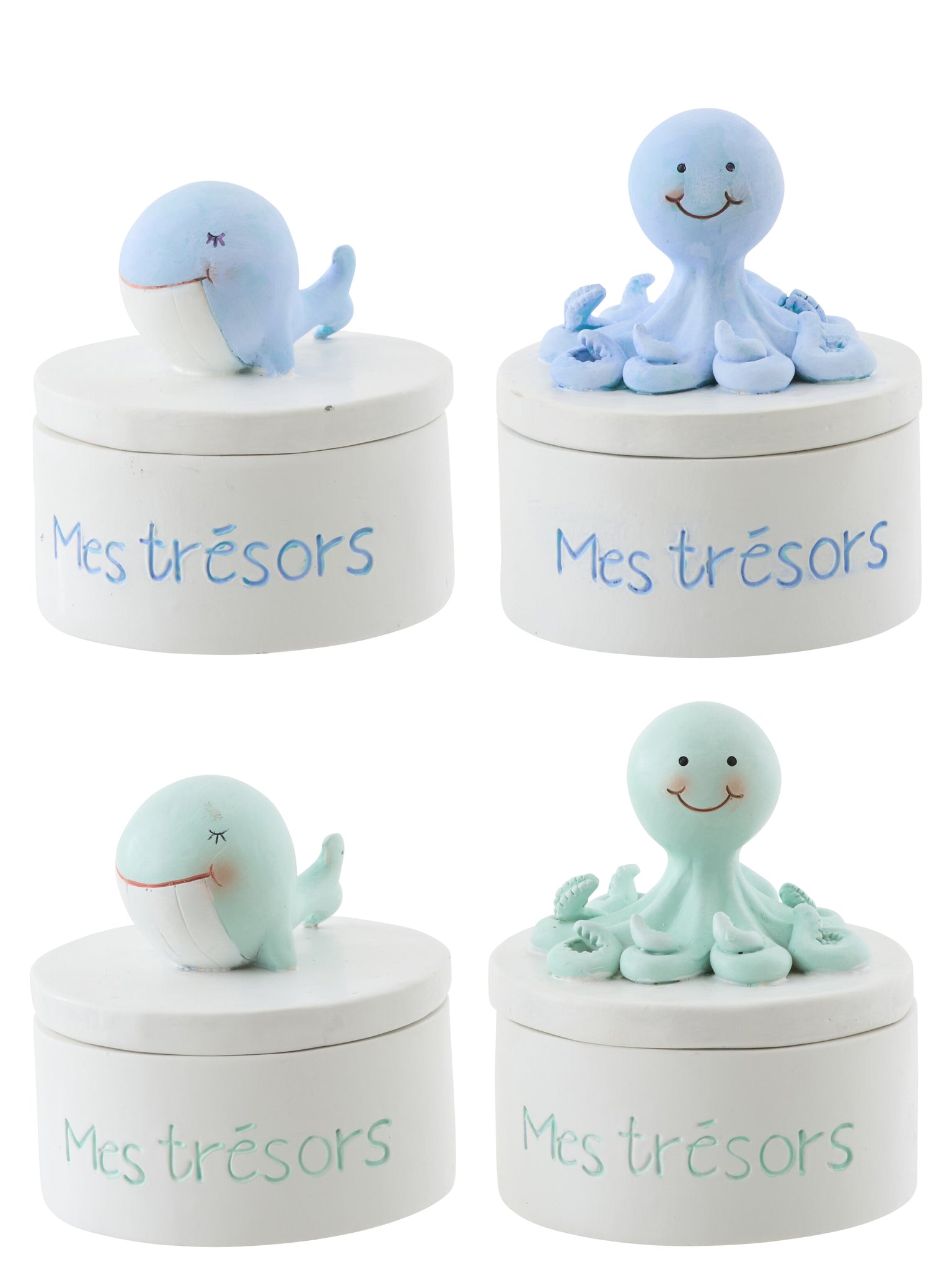 Caja de almacenamiento ballena & pulpo azul claro/verde claro (4-set)